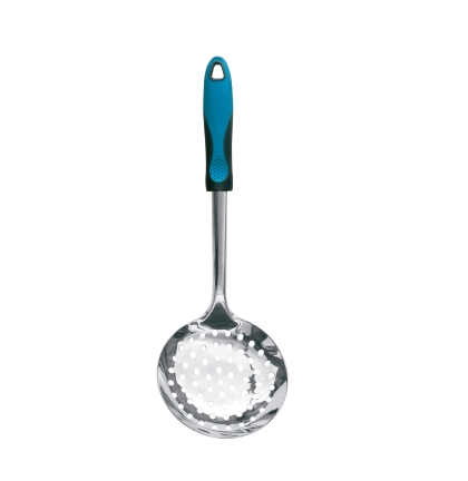 ESPUMADERA ACERO MANGO PLASTICO AZUL 