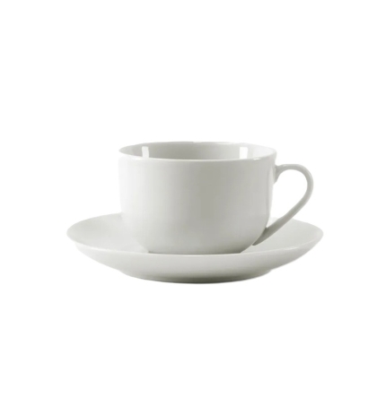 TAZA TE + PLATO VIDRIO BLANCO BARCELONA 