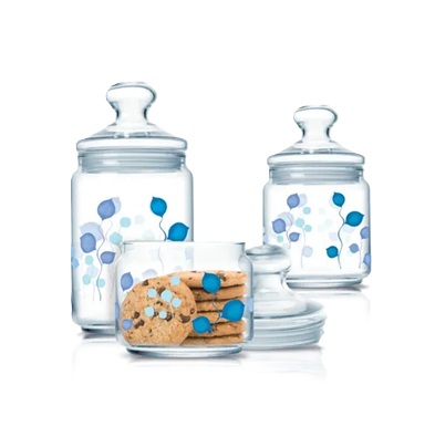 SET X 3 FRASCO VIDRIO REDONDO MISTY BLUE