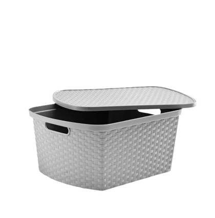CAJA PLASTICA RATAN GRIS TAPA 25 LT