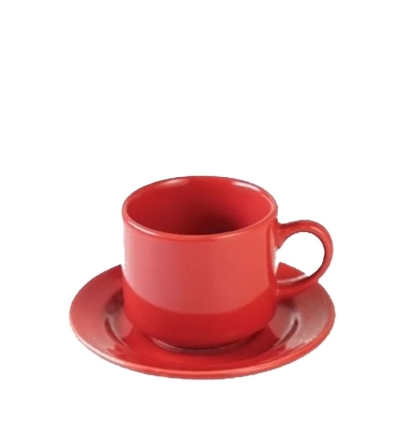 TAZA TE + PLATO PORCELANA REDONDO ROJO