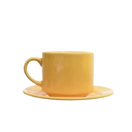 TAZA TE + PLATO PORCELANA REDONDO AMARILLO