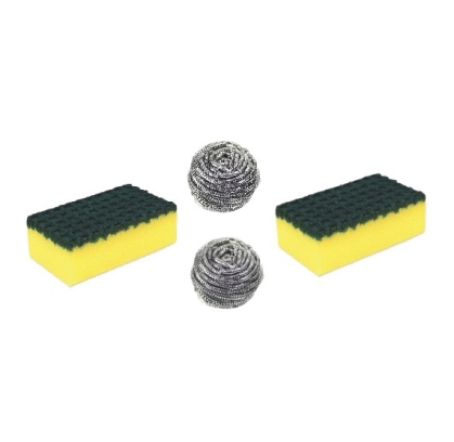 KIT ESPONJA (2 ESPONJA ACERO+2 FIBRA ESPONJA)