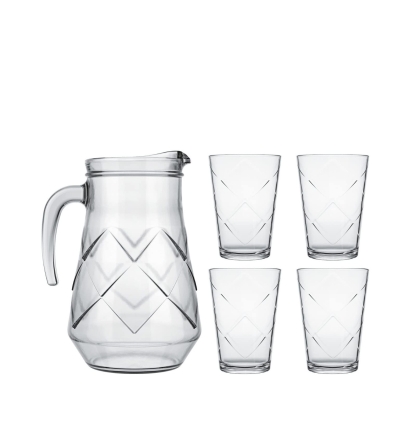 JARRA VIDRIO MARACATU + 4 VASOS VID