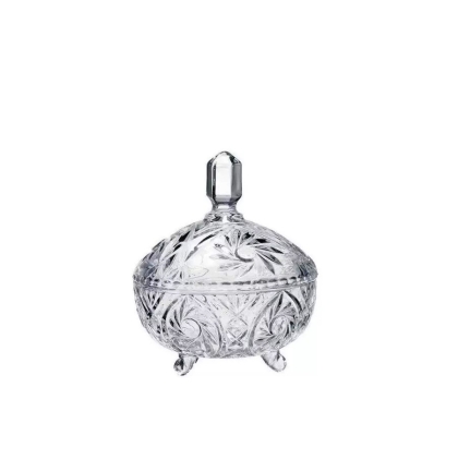 BOMBONERA VIDRIO REDONDA 3 PATAS 16 CM