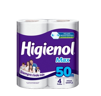 PAPEL HIG HIGIENOL MAX 50 MT X 4 ROLLO