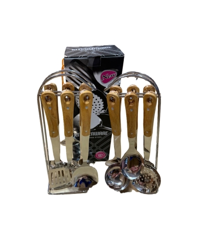 SET UTENSILLOS ACERO MANGO MADERA X 6