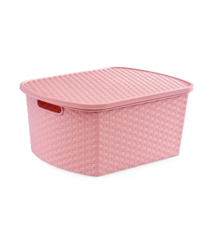 CAJA PLASTICA RATAN ROSA TAPA 15 LT