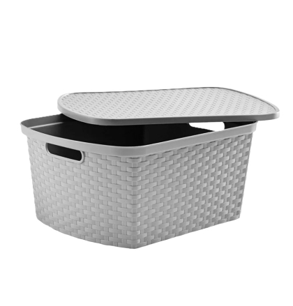CAJA PLASTICA RATAN GRIS TAPA 15 LT