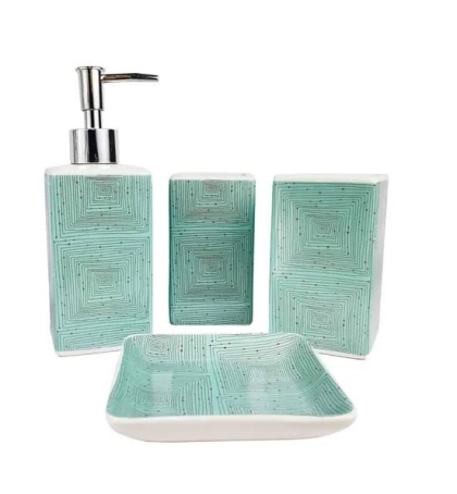 SET BAÑO CERAMICA PASTEL DECO 4 PIEZAS