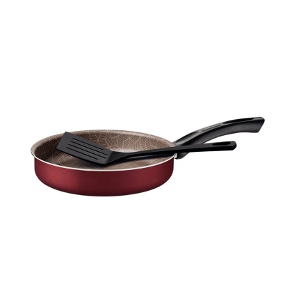SARTEN TEFLON RECTA ROJA C/ESPATULA 24 CM