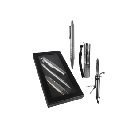 CAJA REGALO LINTERNA + CORTAPLUMA + LAPICERA