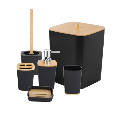 SET BAÑO 6 PIEZAS PLASTICA BAMBU