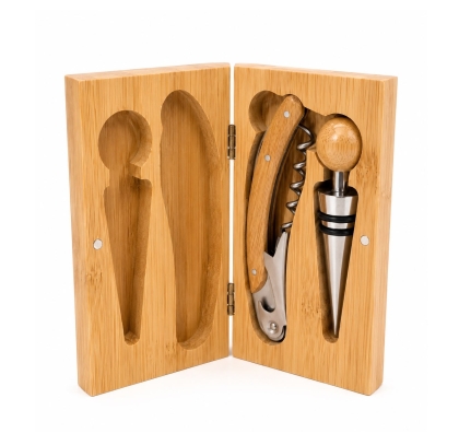 CAJA MADERA DESTAPADOR Y TAPON VINO