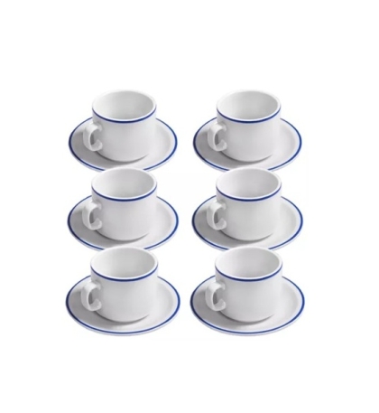 TAZA TE + PLATO PORCELANA FILETE AZUL 200 CC X 6
