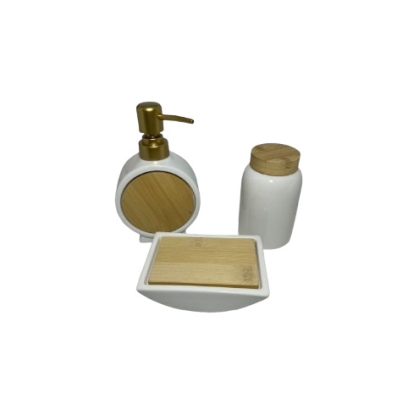 SET BAÑO CERAMICA MADERA X 3