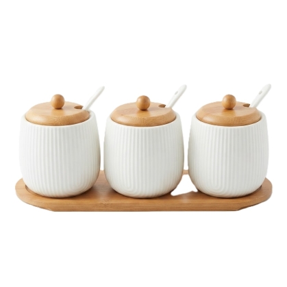 ESPECIERO CERAMICA BASE MADERA + CUCHARA